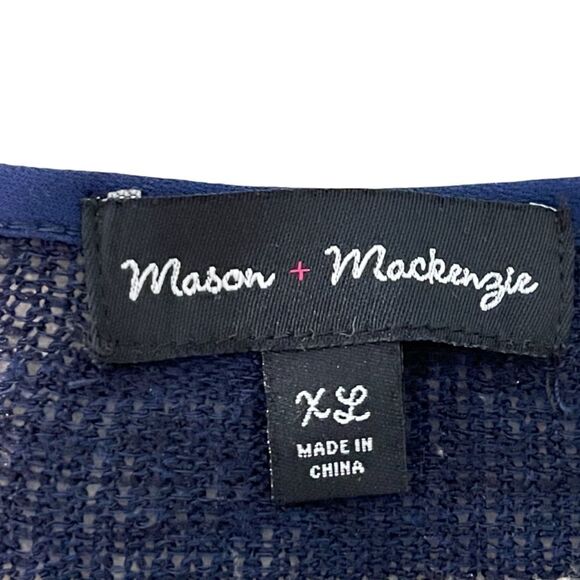 MASON + Mackenzie A-Line Striped Navy Blue and Tan Sweater XL - Picture 2 of 5